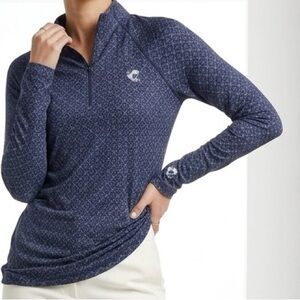 Peter Millar Women’s Geo Raglan Perth Pullover Navy & White Performance 1/4 Zip